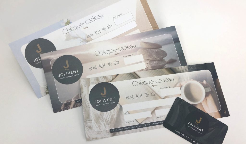 Design et impression des chèques-cadeaux Jolivent – Charte Créative
